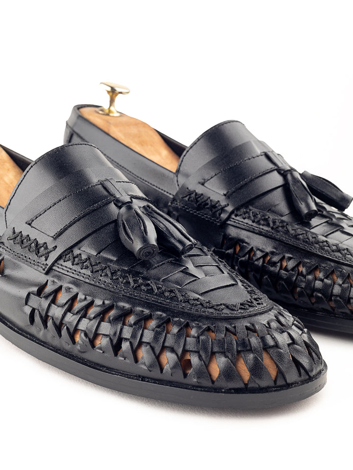 Mario Morato Hand Woven Coal Tassel Loafers For Men