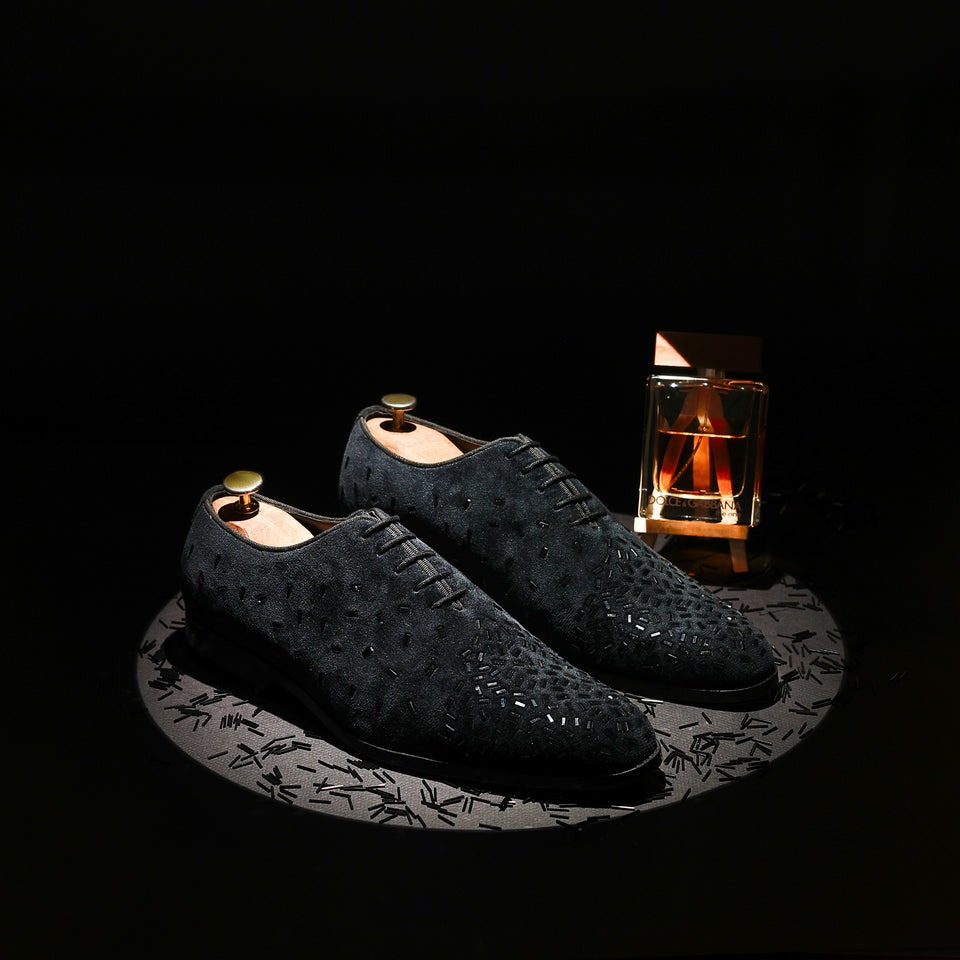 Torry Ferretti siroski Black Velvet Laceup Shoes For Men