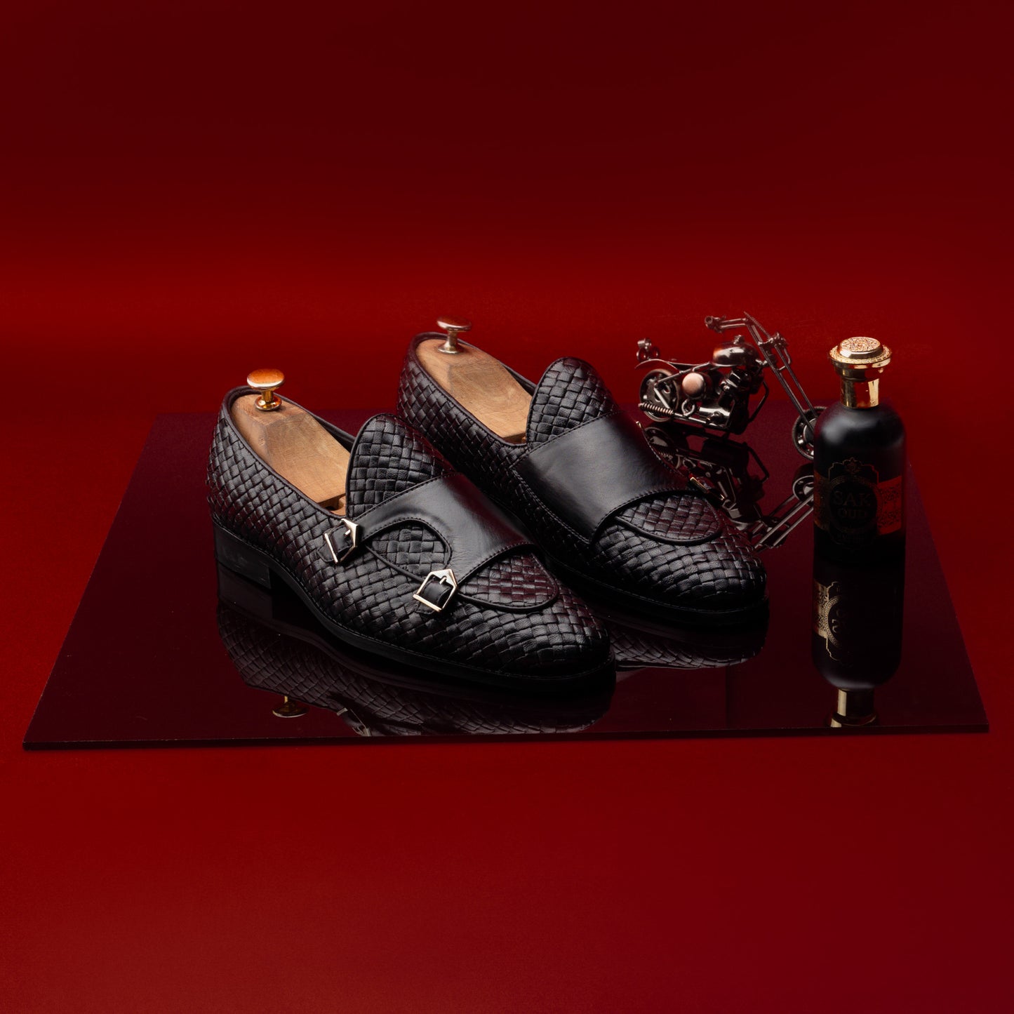 Christian Coal Batwing Double Strap Monk Shoes For Men