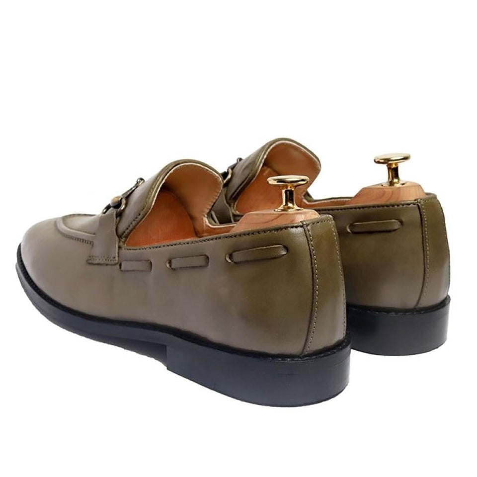 Taquila Lorenzo Olive Belarus Imported Crust Leather With Horse Bit Loafers Shoes For Men