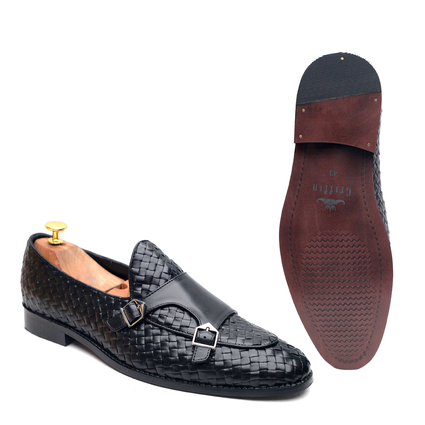 Christian Coal Batwing Double Strap Monk Shoes For Men