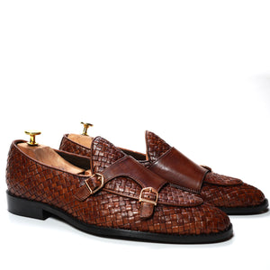 Fidji Jedore Cocoa Batwing Double Strap Monk Shoes For Men