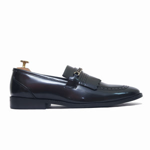 Tangerine Coal Calf Black Belgian Slipon Loafers Shoes For Men