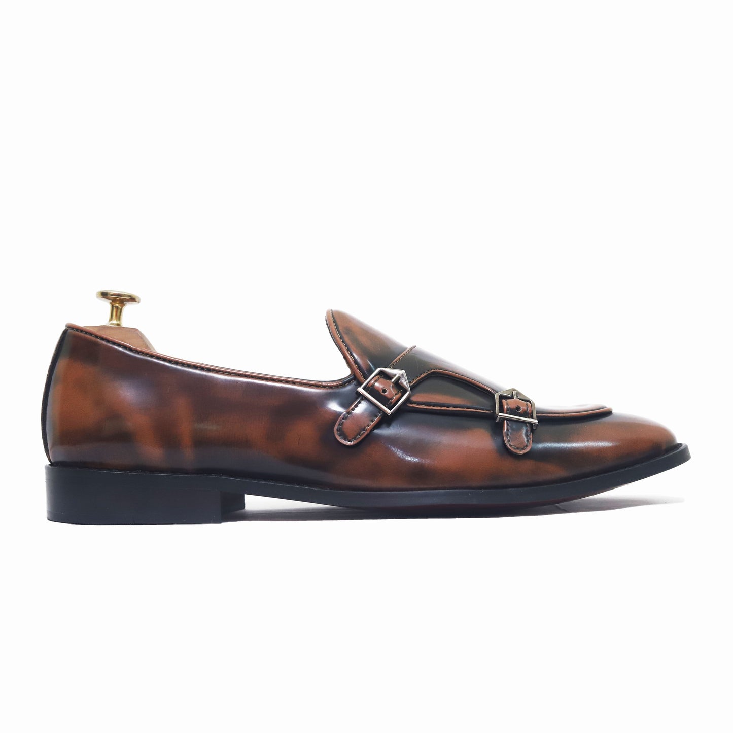 Velour Cocoa Tangerine Brushed Shaded Belgian Double Strap Shoes For Men
