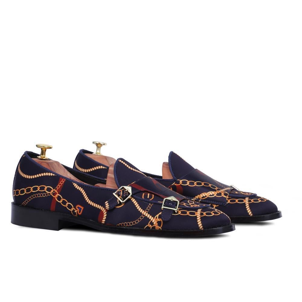 Jacquard Balmoral Batwing Double Strap Monk Custom Shoes For Men
