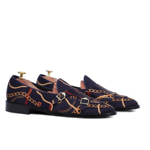Jacquard Balmoral Batwing Double Strap Monk Custom Made Shoes For Men
