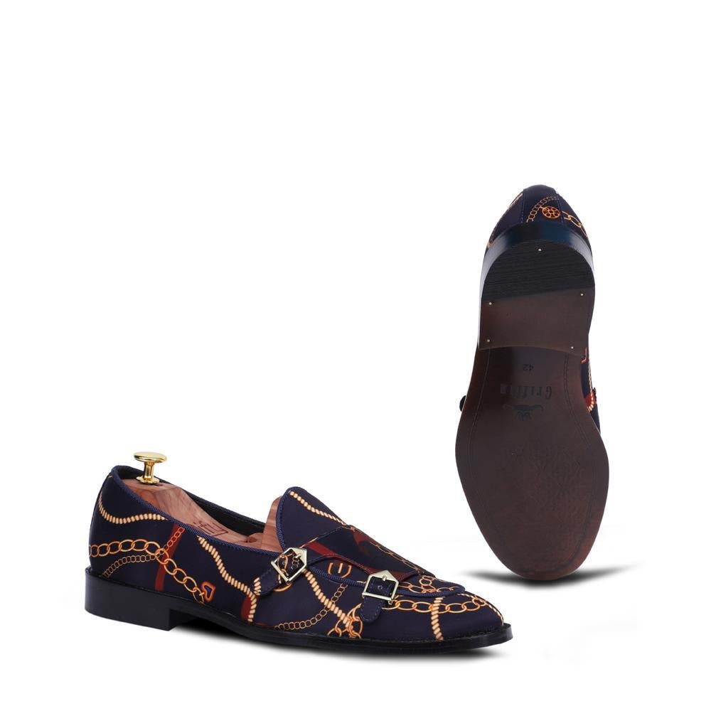 Jacquard Balmoral Batwing Double Strap Monk Custom Shoes For Men