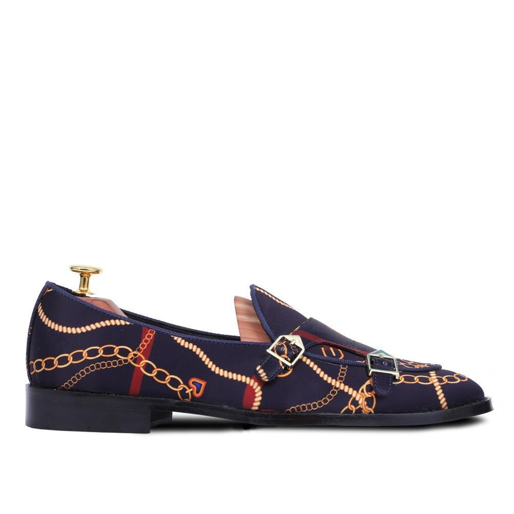 Jacquard Balmoral Batwing Double Strap Monk Custom Shoes For Men