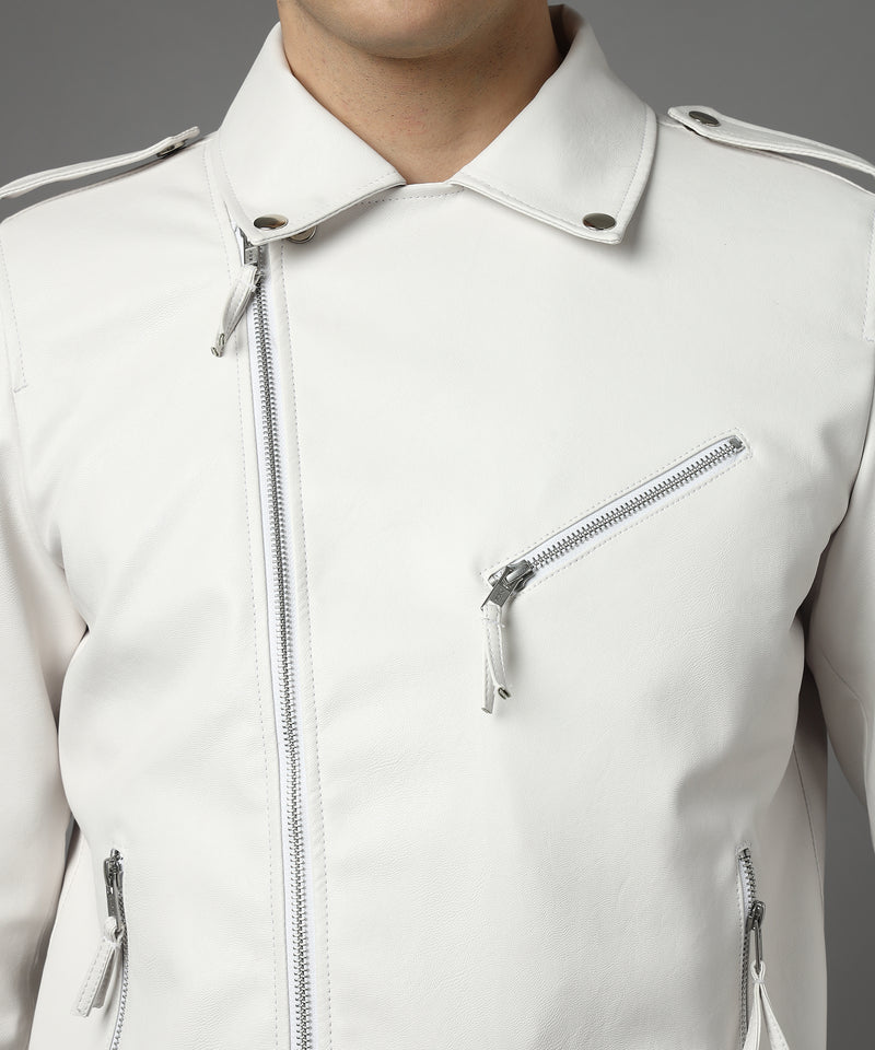 IceScent Elite Men Rider Jacket White zipper With Belt Design