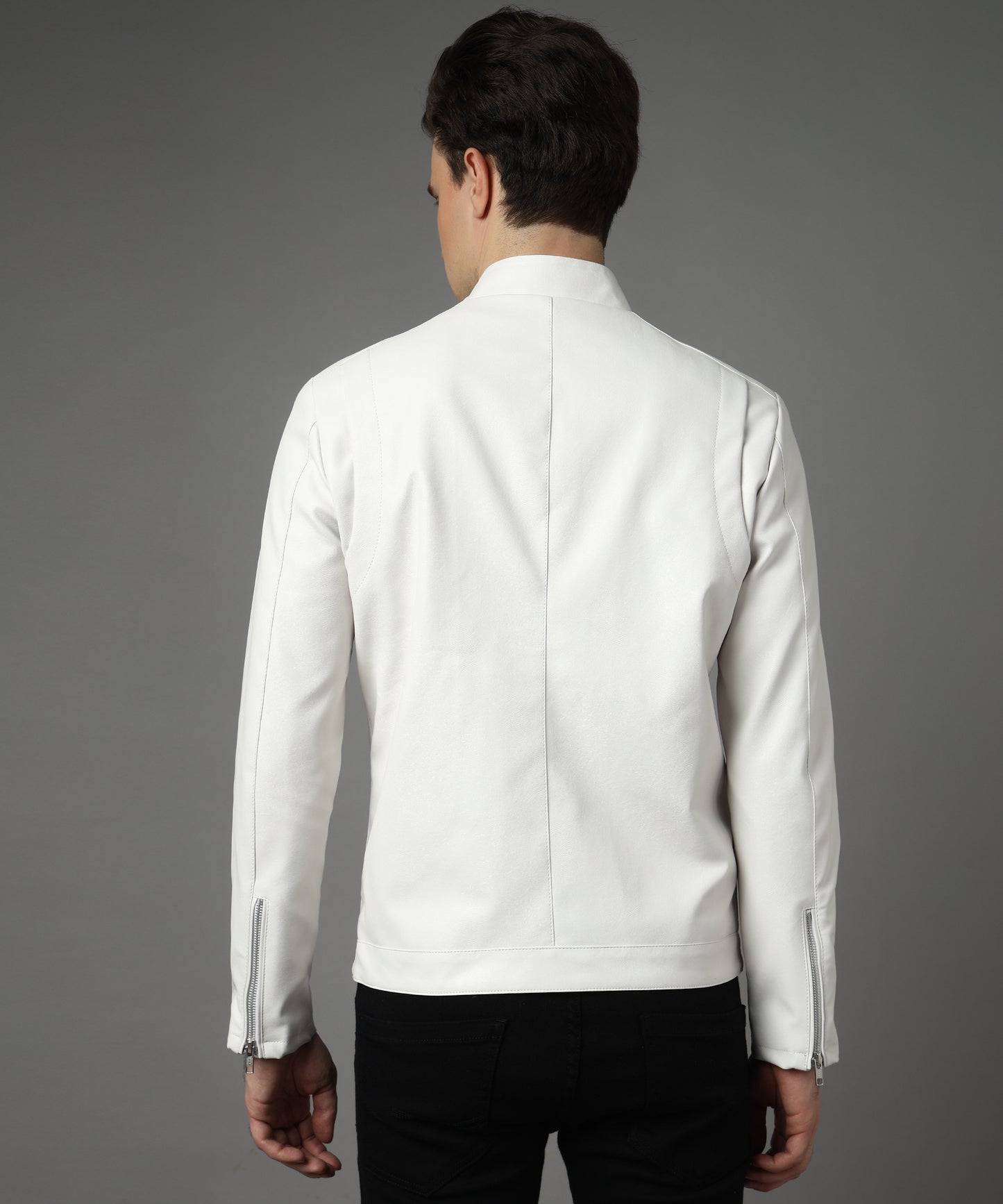 Snowflake Men Straight collar Belt Jacket White