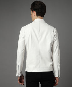 Snowflake Men Straight collar Belt Jacket White