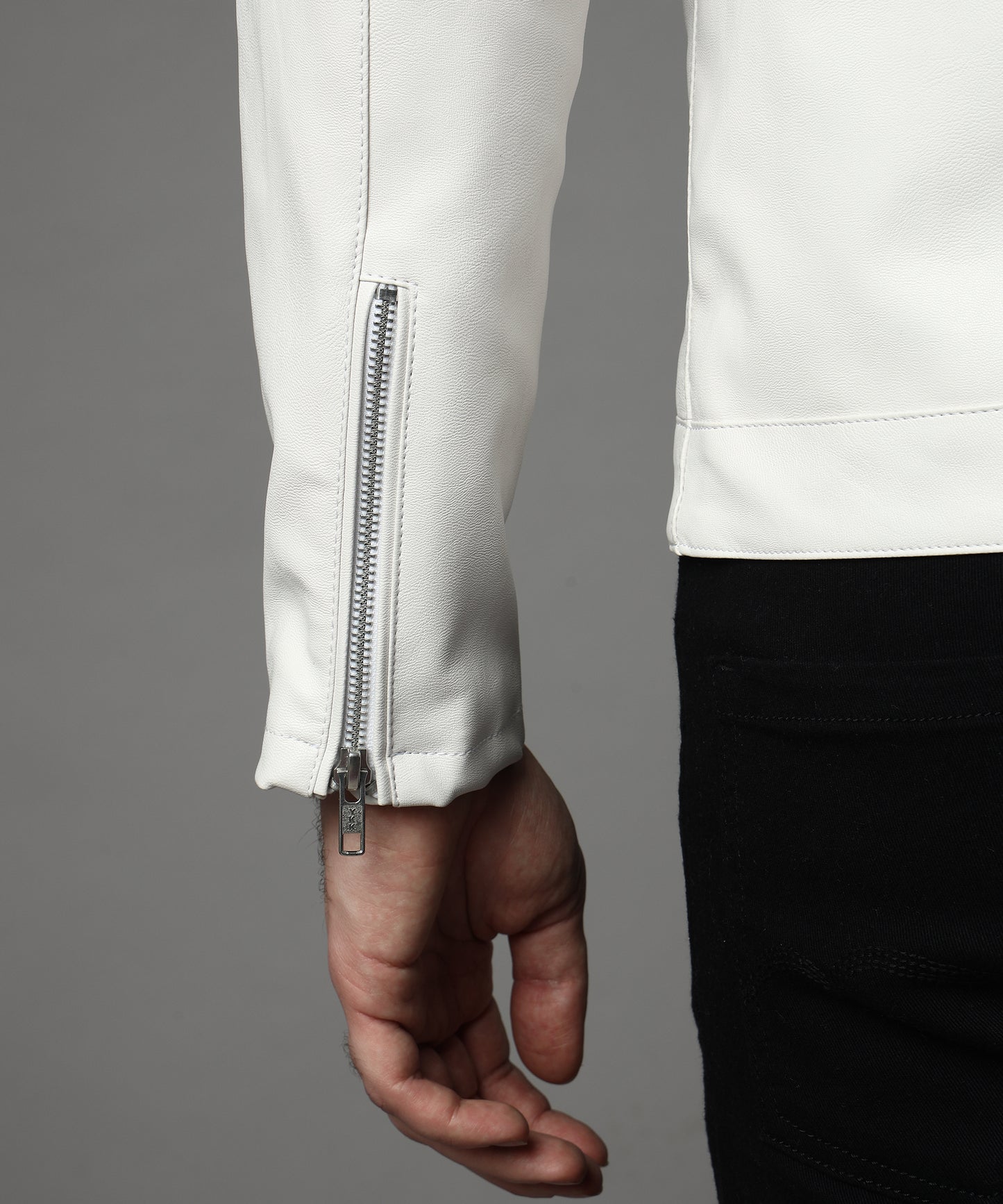 Snowflake Men Straight collar Belt Jacket White