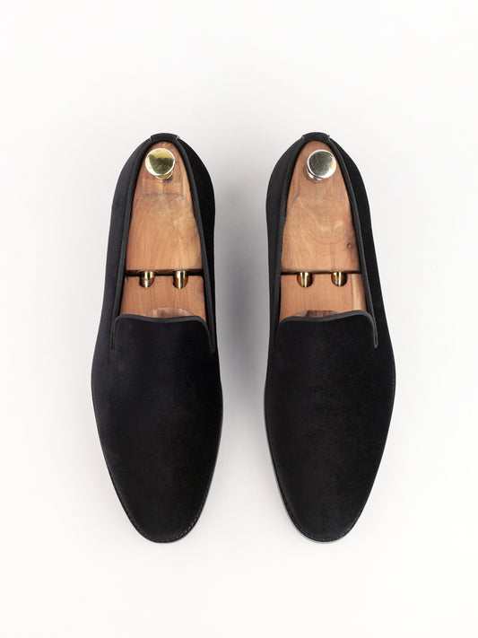 Bel Rebel Black Velvet Slipons Loafers Shoes For Men