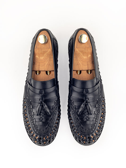 Mario Morato Hand Woven Coal Tassel Loafers For Men