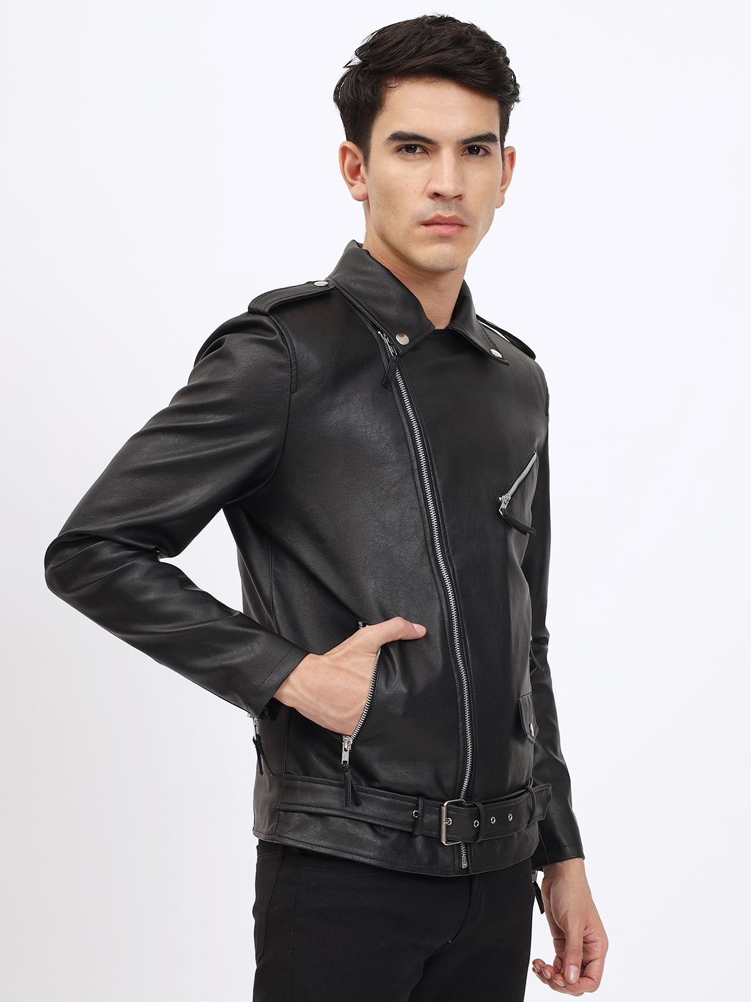 Temptation Men Biker Jacket: Unleash Your Edge in Black with Bold Zip Design 🏍️