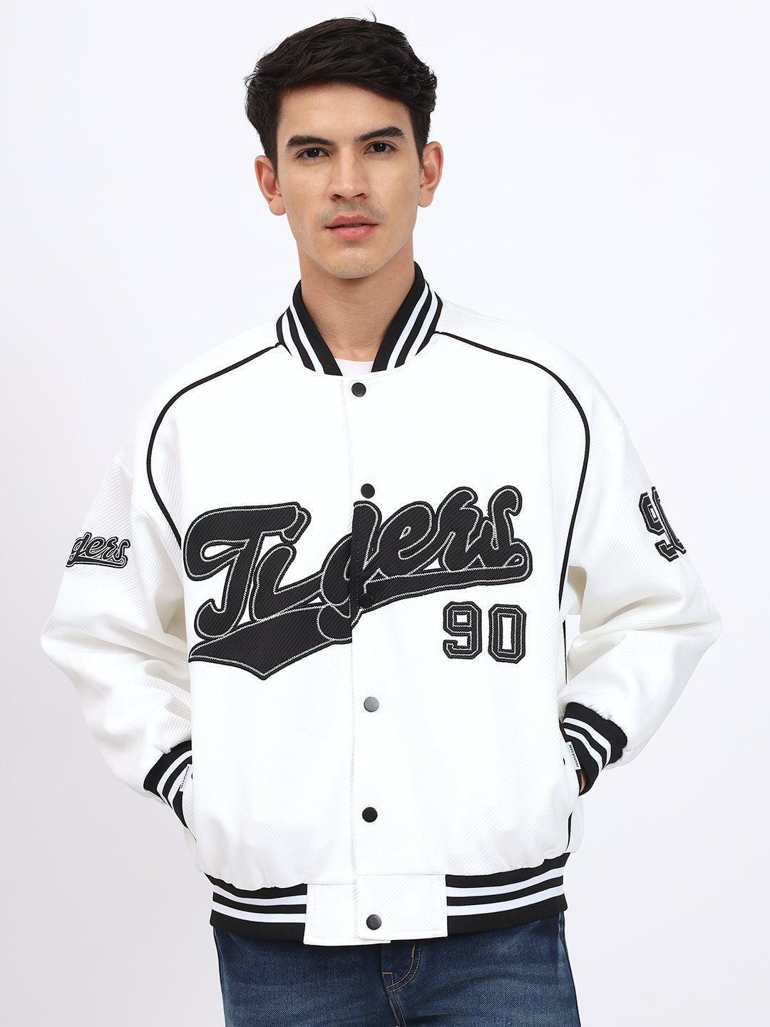 Mojave Tiger Men Baseball Bomber Jacket: 🐅 Unleash Your Hip Hop Style in White ⚾🎤