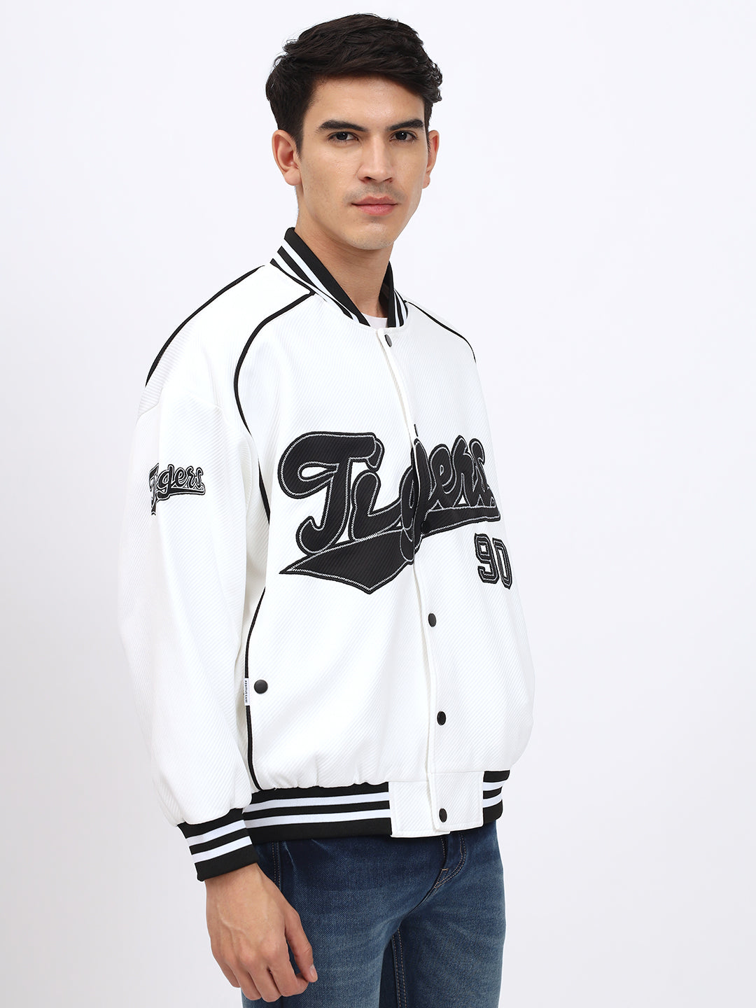 Mojave Tiger Men Baseball Bomber Jacket: 🐅 Unleash Your Hip Hop Style in White ⚾🎤