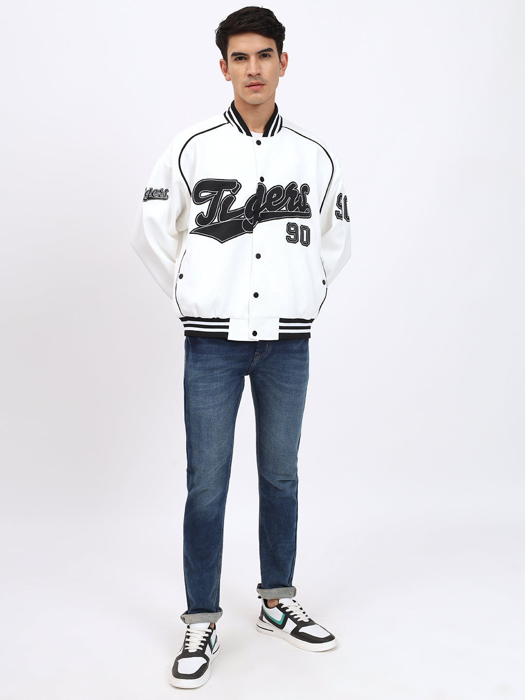 Mojave Tiger Men Baseball Bomber Jacket: 🐅 Unleash Your Hip Hop Style in White ⚾🎤