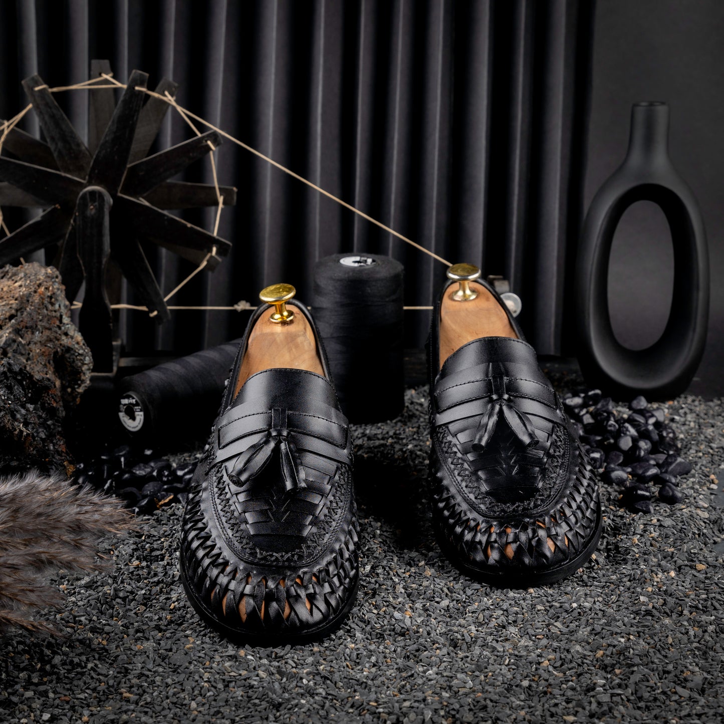 Mario Morato Hand Woven Coal Tassel Loafers For Men