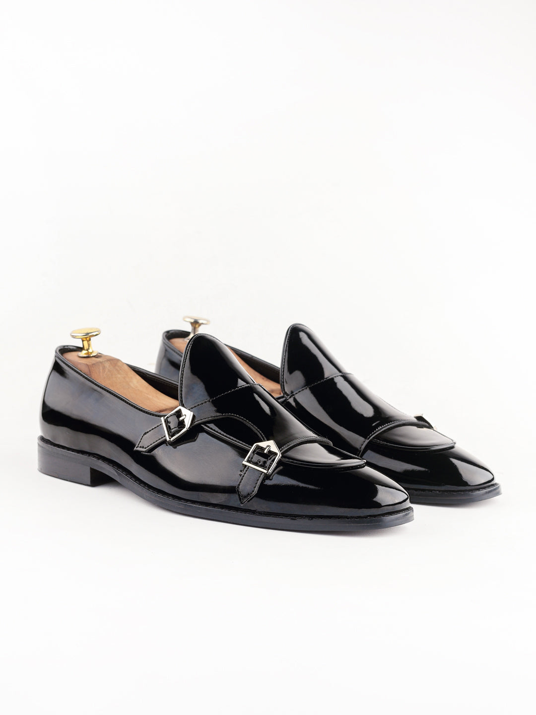 Rosso Escade Black Monk Loafers Shoes For Men