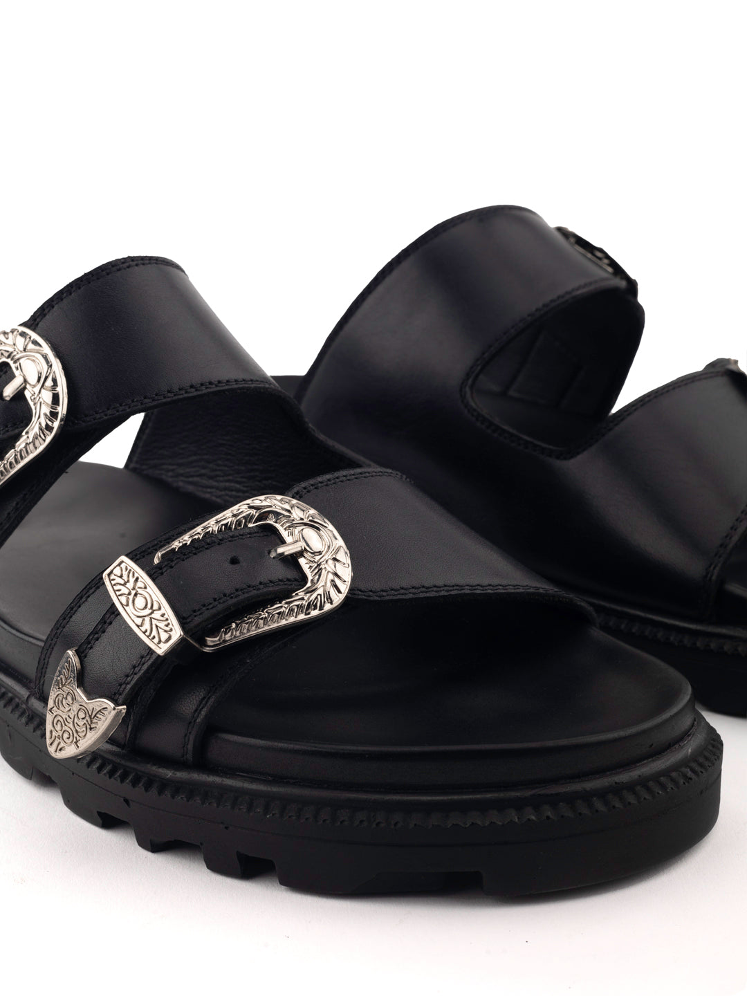 FAENTINI DUST THE COW BOY DOUBLE BUCKLE BLACK SLIDER