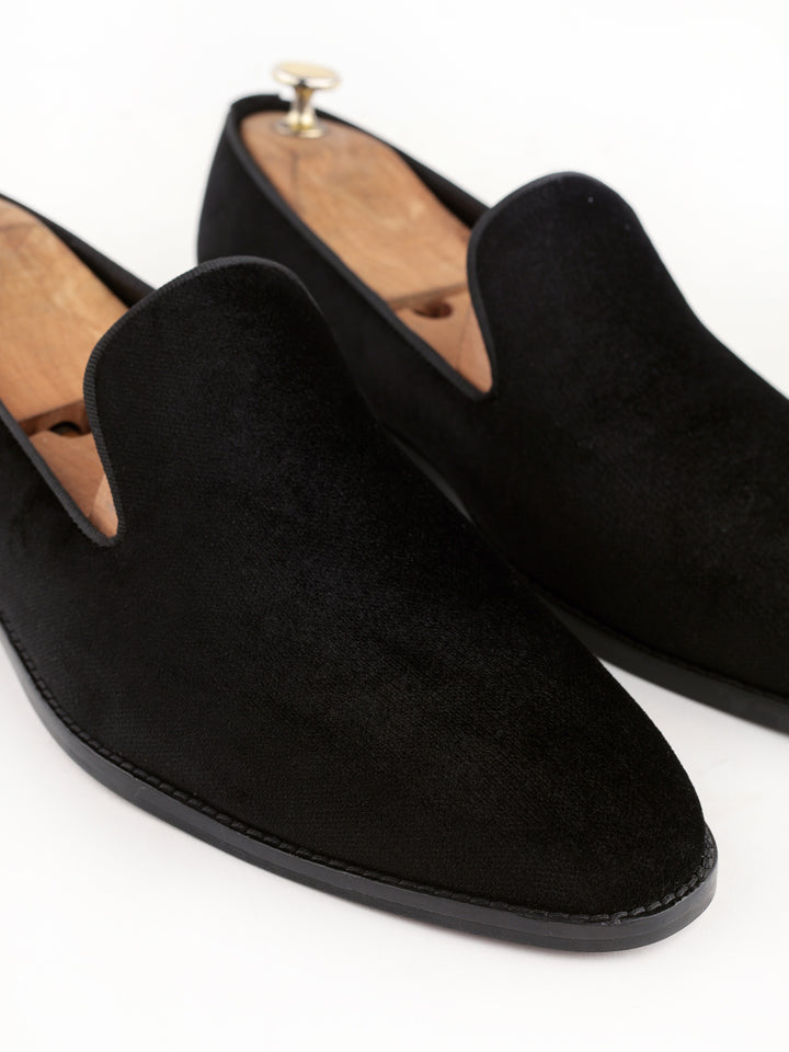 Bel Rebel Black Velvet Slipons Loafers Shoes For Men