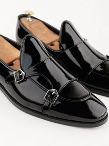 Rosso Escade Black Monk Loafers Shoes For Men