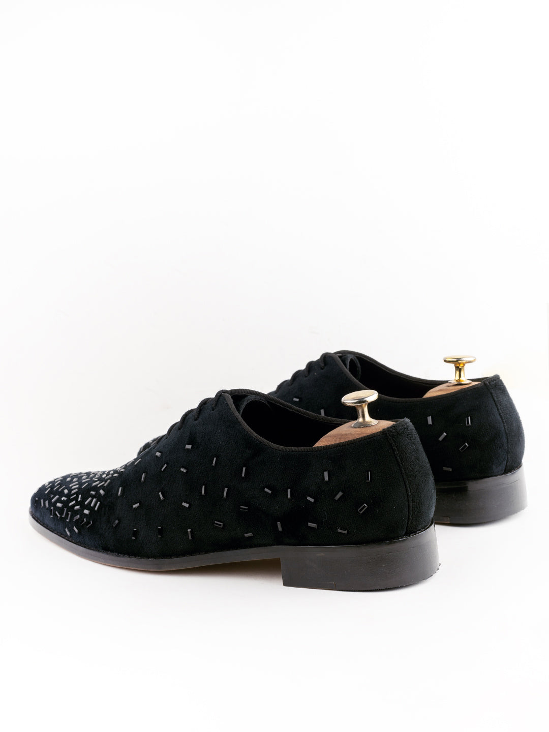 Torry Ferretti siroski Black Velvet Laceup Shoes For Men