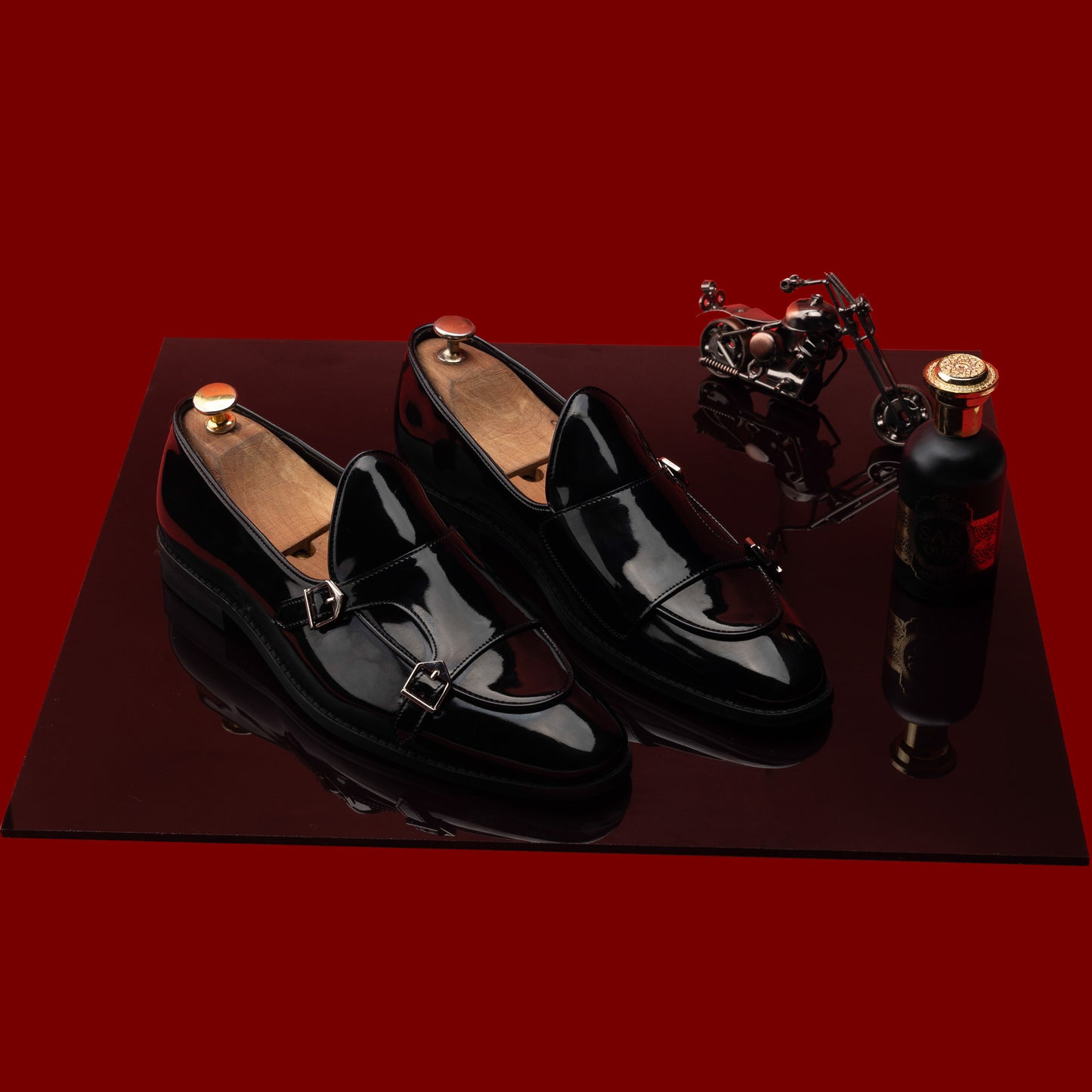 Rosso Escade Black Monk Loafers Shoes For Men