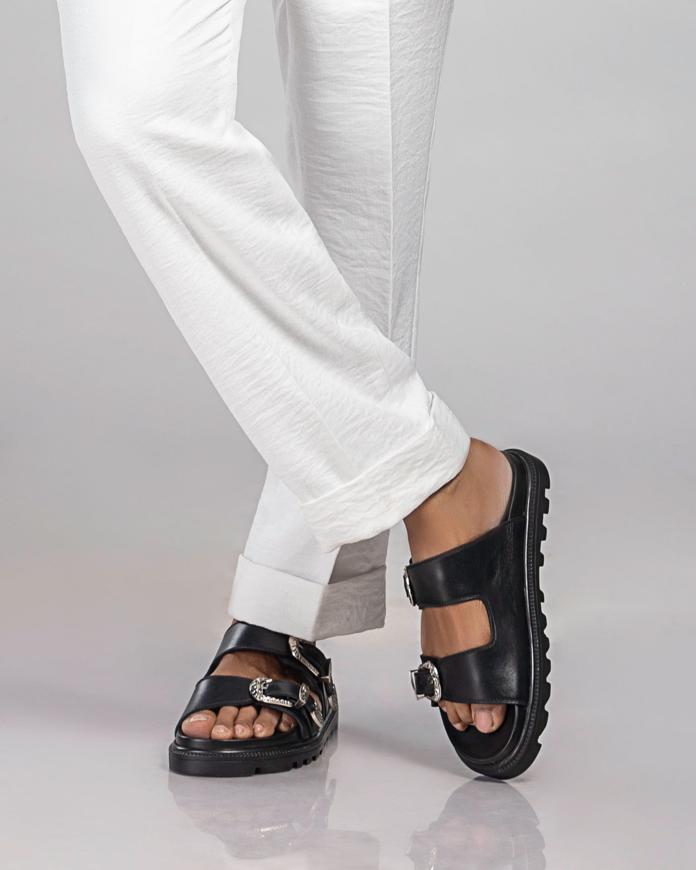 FAENTINI DUST THE COW BOY DOUBLE BUCKLE BLACK SLIDER