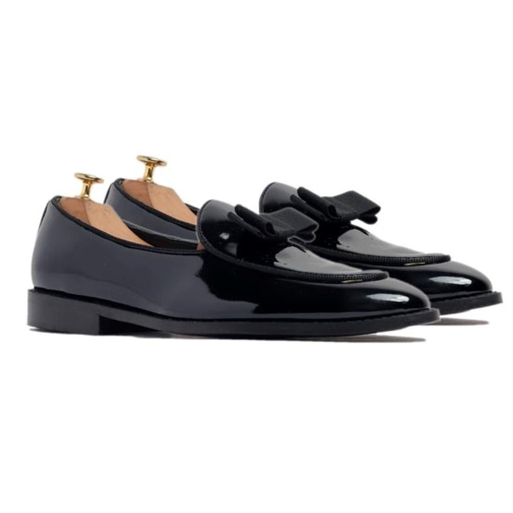 Tangerine Increspo Glossy Black Belgian Loafers For Men