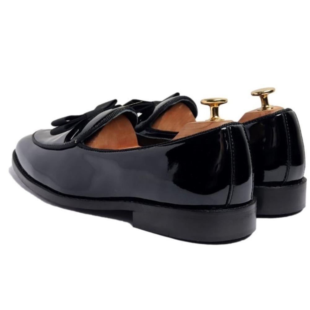 Tangerine Increspo Glossy Black Belgian Loafers For Men