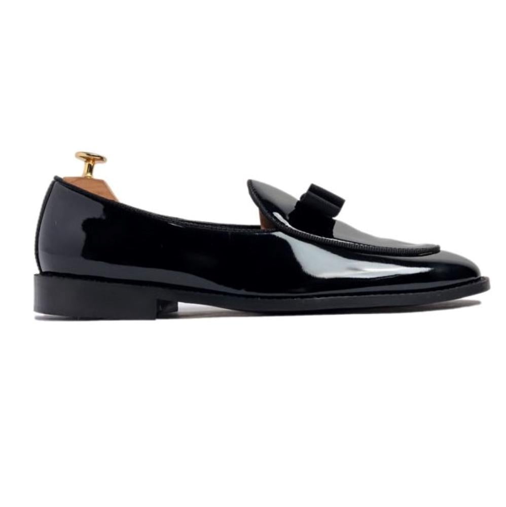 Tangerine Increspo Glossy Black Belgian Loafers For Men