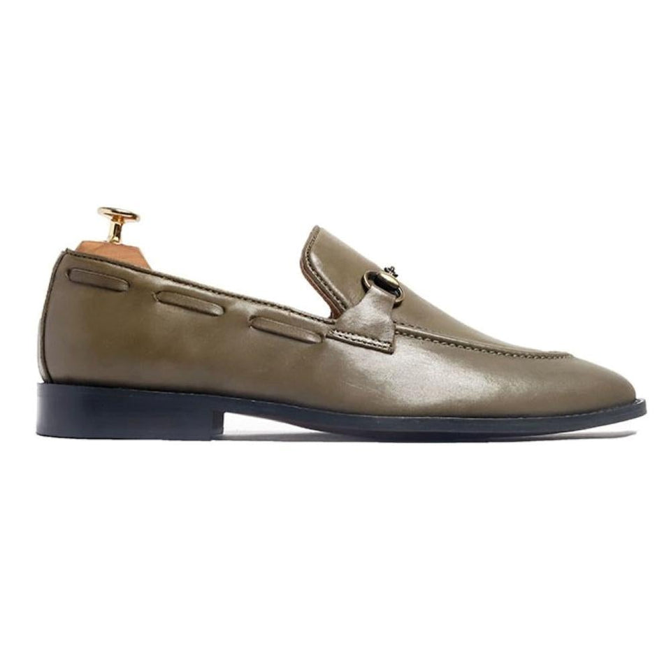 TAQUILA LORENZO OLIVE BELARUS IMPORTED CRUST LEATHER LOAFERS WITH HORSEBIT