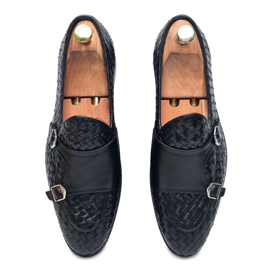 Christian Coal Batwing Double Strap Monk Shoes For Men