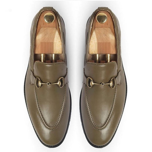 Taquila Lorenzo Olive Belarus Imported Crust Leather With Horse Bit Loafers Shoes For Men