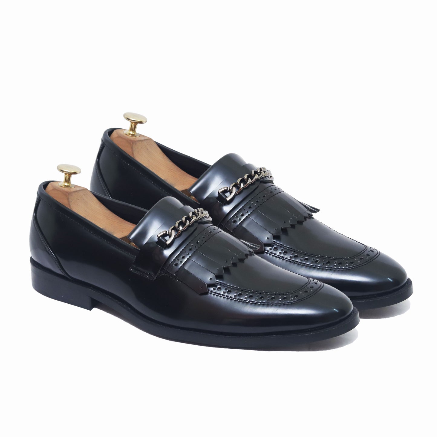 Tangerine Coal Calf Black Belgian Slipon Loafers Shoes For Men