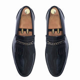 Tangerine Coal Calf Black Belgian Slipon Loafers Shoes For Men