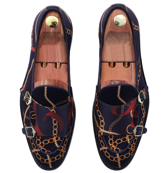 Jacquard Balmoral Batwing Double Strap Monk Custom Made Shoes For Men