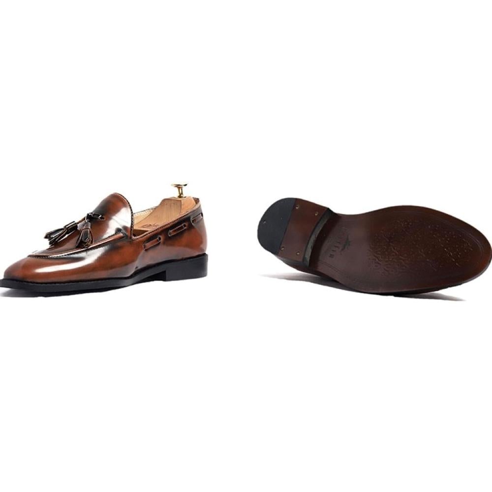 Philippe Nappa Cognac Slipon Loafers For Men