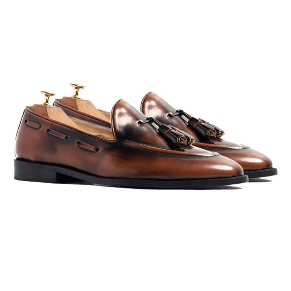 Philippe Nappa Cognac Slipon Loafers For Men