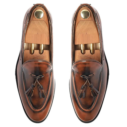 Philippe Nappa Cognac Slipon Loafers For Men