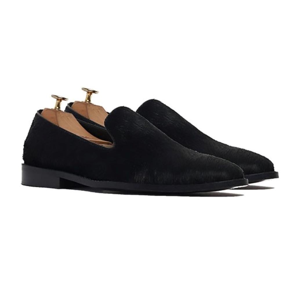 Cabana Coal Phonyhair Leather Slipon Loafers Shoes For Men